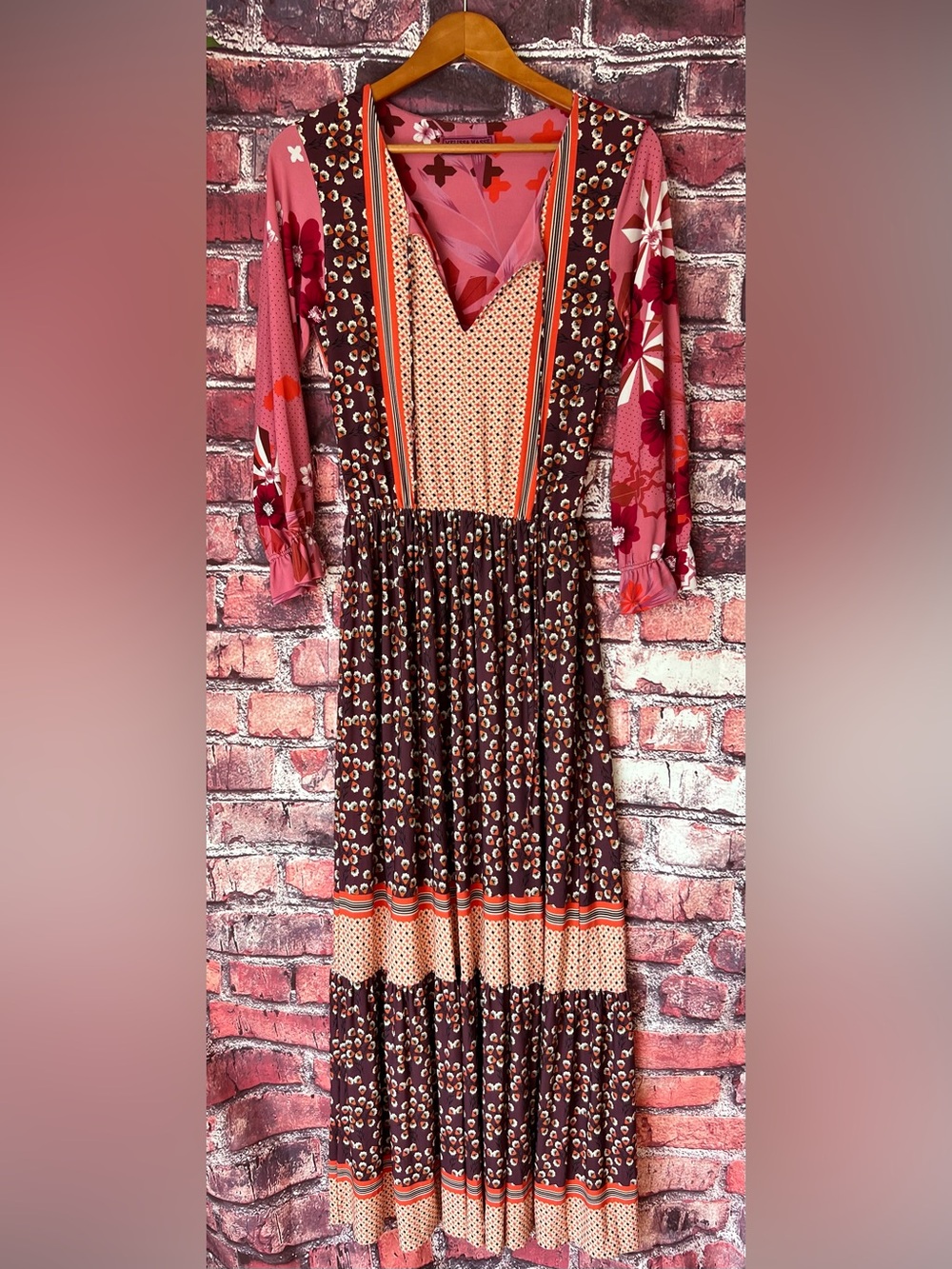 Melissa Masse Boho Floral Tiered Peasant Maxi Dress